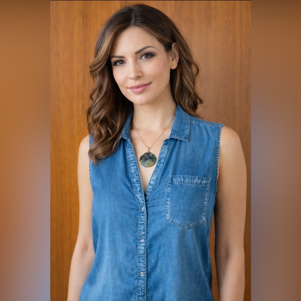 Calvin Klein Sleeveless Denim Shirt with Front Pocket, size M, like new.